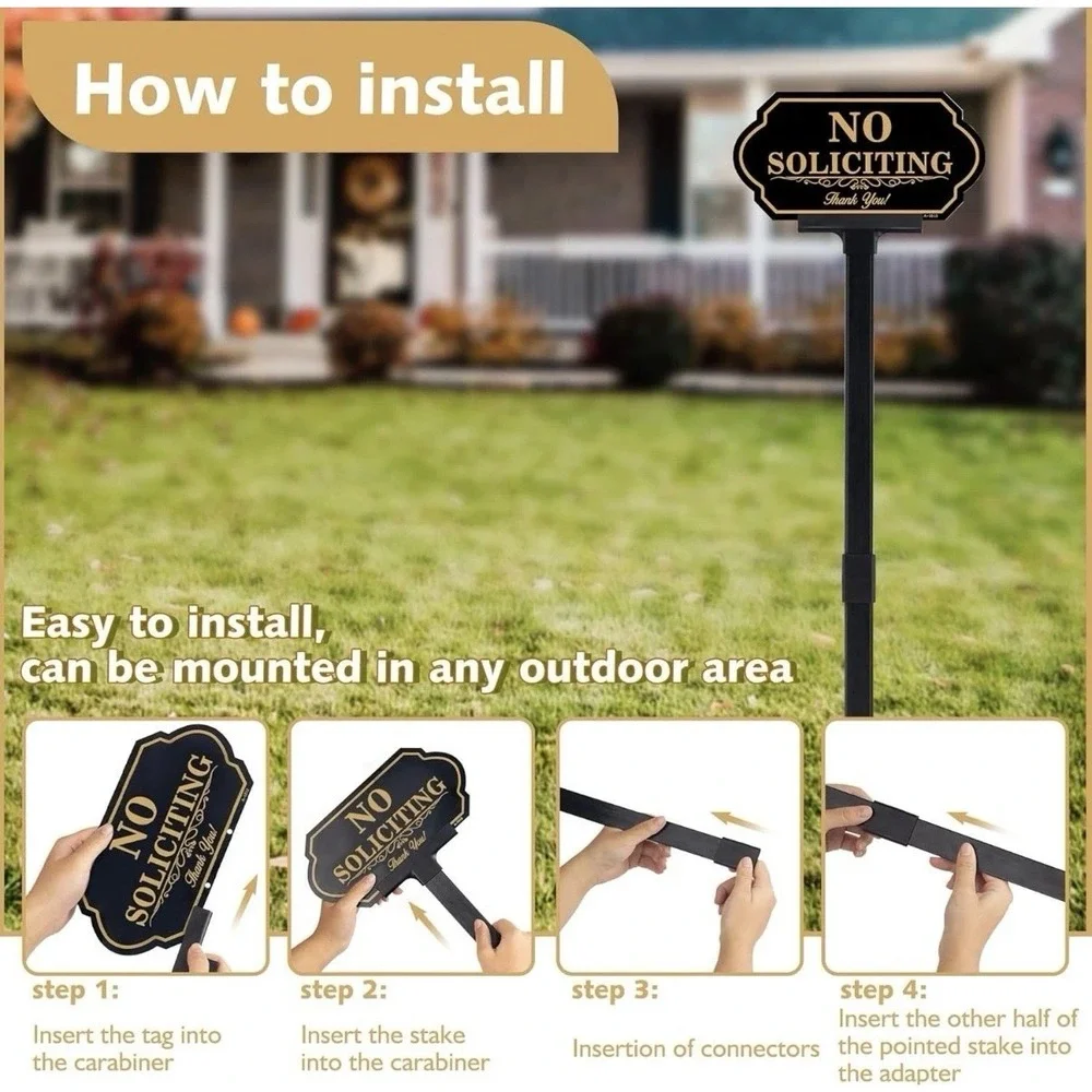 No Soliciting Sign for House with Stake - 50-Mil Thick Aluminum - 5X10 Inch/37